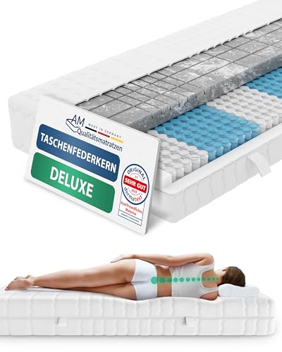 AM Qualitätsmatratzen 3D Deluxe Taschenfederkernmatratze 140x200cm H3 24cm - Made in Germany & Oeko TEX Zertifiziert - Ergonomische Matratze 140x200 H3 mit Lyocell Bezug - 7 Zonen Federkernmatratze