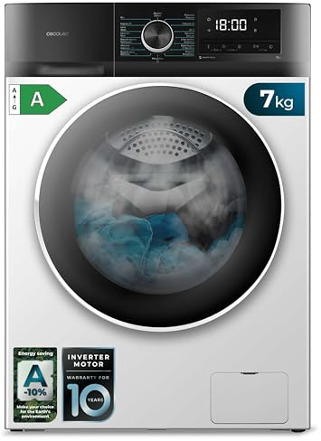 Cecotec Waschmaschine 7 kg Bolero DressCode 7500 Inverter A | Energieklasse A-10%, Inverter Plus Motor, 1400 rpm, 16 Programme, SteamMax, Allergy Care, Stop&Go und KidLock