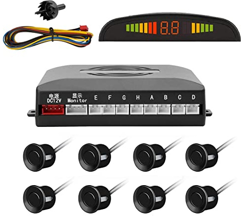 Tkoofn KFZ Summer Einparkhilfe Rückfahrhilfe 8 hinten Sensoren Hinter mit LED Farb Display Auto Parken Sensor System Pieper Radar Kit Hinter - Schwarz