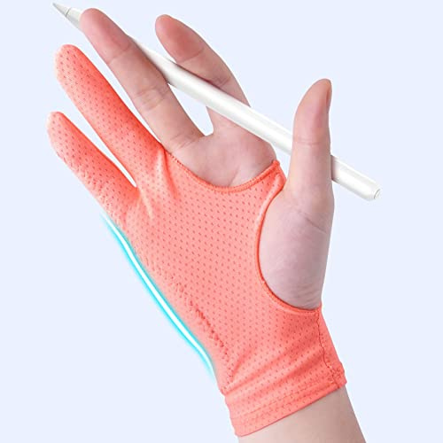 Künstler Zeichenhandschuh für Frauen [2 Stück] 3-lagige Handflächen-Ablehnung Rechts/Linkshänder Digitale Grafik Tablet iPad Kunst Handschuhe Zwei Finger Glatte Elastizität Atmungsaktiv Handschuhe
