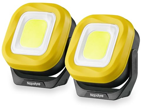 Napatyre LED Strahler Akku,1000 Lumen Baustrahler Akku mit Magnet und 180° Drehbar, 4 Lichtmodi Tragbare Arbeitsleuchte LED Akku für Garage Werkstatt Camping (2 Stück)