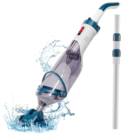 Enhulk Poolsauger Akku, Pool Bodensauger mit Betriebsdauer bis zu 60 Minuten, 222cm Teleskopstange, Poolreiniger mit 4 Filter, Absaugung bis zu 4200L/H, Ideal für oberirdische Pools/Spas usw, Blau