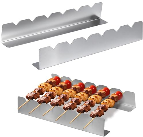 4 Stück Edelstahl Grillspieß Halterung, Spieße Rack mit 6 Einkerbung - Spießhalter für Runde und flache Grillspieße aus Holz,Metall - BBQ Grillen Zubehör kann Sicherheit und Stabilität Verbessern