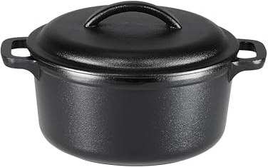 Amazon Basics Rund Schmortopf aus bereits eingebranntem Gusseisen, zwei Griffe, 1.9 l, Schwarz