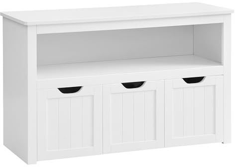 VASAGLE Kinderregal, Spielzeugaufbewahrung für Kinder, Aufbewahrungsschrank, Spielzeugschrank, Aufbewahrungsbox mit Rollen, Spielzeugregal, für Kinderzimmer, 102 x 30 x 60 cm, weiß LHS380W01