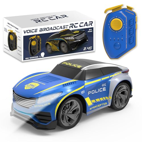 BORSTOYPRO Kinder Ferngesteuertes Polizei Auto mit Mehreren Sprachfunktionen, RC Polizeiauto Car für Jungen mit Sprachsteuerung, Blinklichter, Sirenengeräusche Geschenk für Jungen Mädchen 3 4 5 6 7 8