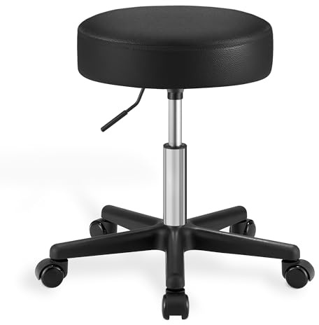 SONGMICS Drehhocker auf Rollen, höhenverstellbarer Rollhocker, 46-58 cm, mit Kunstleder bezogener Sitz, Arbeitshocker für Kosmetikstudios, Friseursalons, Büros, Praxen, schwarz LJB61B