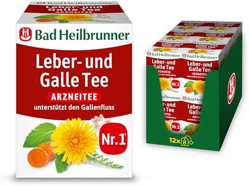 Bad Heilbrunner Leber- & Galle Tee - Arzneitee im Filterbeutel - Pfefferminzblätter, Löwenzahn, Javanische Gelbwurz, Schafgarbenkraut - unterstützt den Gallenfluss (12 x 8 Filterbeutel)
