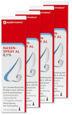 ALIUD PHARMA Nasenspray AL 0,1%, Lösung 10 ml, 4 Packungen: Mit abschwellender Wirkung bei verstopfter Nase wegen Schnupfen