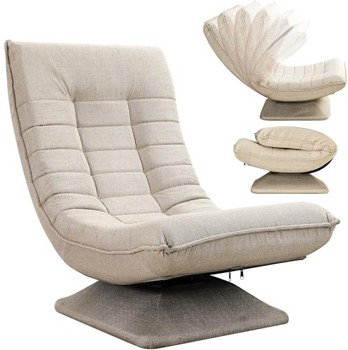 Casaria® Sessel verstellbare Rückenlehne 360° Drehbar Klappbar 150kg Belastbarkeit 60x105x87cm Gepolstert Wohnzimmer Gaming Relax Boden Lounge Sessel Beige