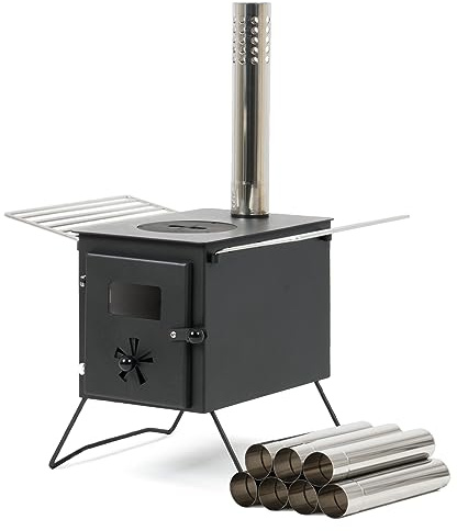 CampFeuer Zeltofen aus Stahl | 54,5 x 38,5 x 259,5 cm | schwarz | Tragbarer Holzofen für Camping, Outdoor, Zelt | Zeltheizung, Tent Stove, Outdoorofen, Zelt Ofen, Campingzubehör