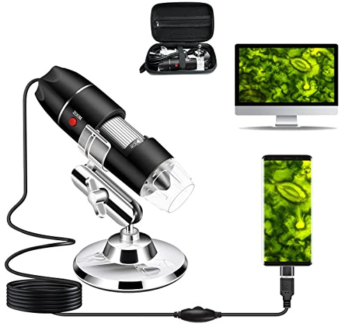 USB-Mikroskop-Kamera, 40x bis 1000x, Digitales Mikroskop mit Metallständer und Tragetasche, Kompatibel mit Android Windows 7, 8, 10, 11, Linux, Mac, Tragbare Mikroskop-Kamera