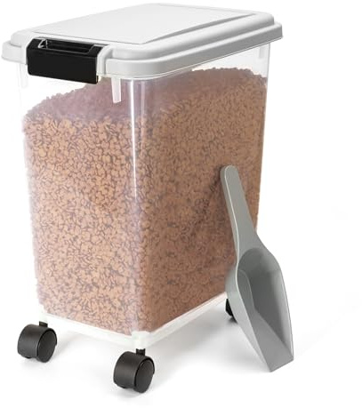 Nobleza - Futterbehälter für Haustiere, 20 L, für Haustiere, Lebensmittelbox mit Rädern, Klappdeckel, Luftdicht, Transparent, Rollen und Schaufel, für Hunde und Katzen, Grau
