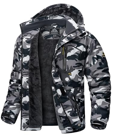 KEFITEVD Herren Skijacke Atmungsaktiv Warm Gefüttert Winterjacke mit Abnehmbarer Kapuze Snowboardjacke Wasserdicht Outdoorjacke