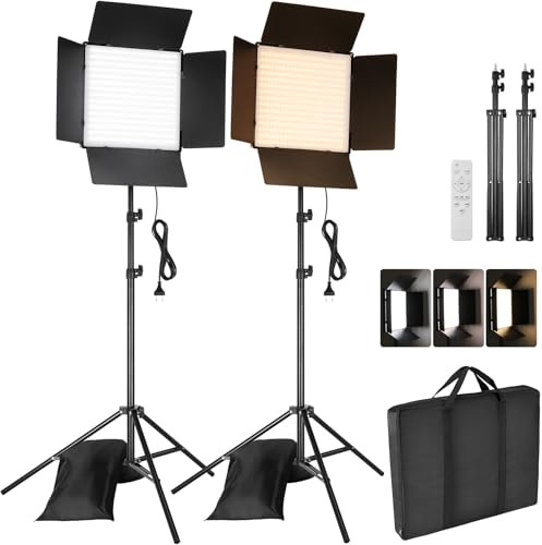 LED Videoleuchte, 2-Pack zweifarbige Studioleuchten, 720 LEDs Video Streaming Licht mit Fernbedienung 195cm Stativ, 3000–6300K, 10-100% Dimmbar, für YouTube TikTok Fotografie (33x33 cm)
