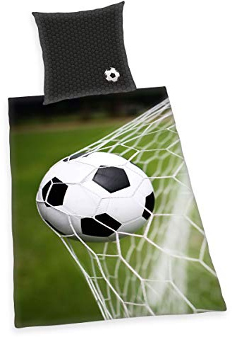 Herding Fußball Bettwäsche-Set, Kopfkissenbezug 80 x 80 cm, Bettbezug 135 x 200 cm, Baumwolle/Renforcé, Schwarz/ grau