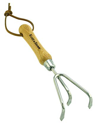 Kent & Stowe 3 Zinken-Grubber – Handgrubber aus Edelstahl, zum Aufbrechen verhärteter Böden, Gartenkralle mit Stiel aus Eschenholz, Länge: 28 cm