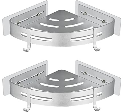 GERUIKE Duschablage Duschregal Ecke Ohne Bohren Duschkorb Wandmontage Klebepad Silber Aluminium 2 Stück Duschgel Shampoo Halterung Eckablage Eckregal für Dusche Bad Küche