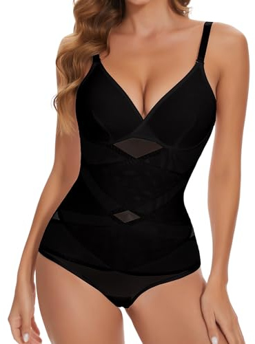 Joyshaper Shapewear Damen Body Shaper Bauchweg Formende Bodys Shape | V-Ausschnitt Miederbody Figurformende Tops mit BH