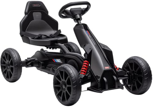 HOMCOM Gokart Tretauto mit Handbremse für Kinder 3-8 Jahren Schwarz | Verstellbarem Sitz, Vor- und Rückwärtsgang, Kinderspielzeug für Kinder