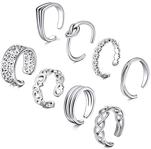 D.Bella Adjustable Toe Rings for Women Summer Beach Silver Hypoallergenic Open Toe Ring Set Finger Foot Jewelry