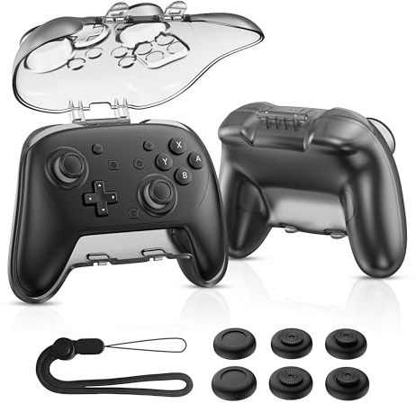 NEWDERY Schutzhülle für Nintendo Switch 2 Pro Controller, mit 6 Thumb Grips & verstellbares Handgelenk-Trageband, tragbaren Hartschalen-Reiseetui Aufbewahrung, Switch 2 Pro Controller Case