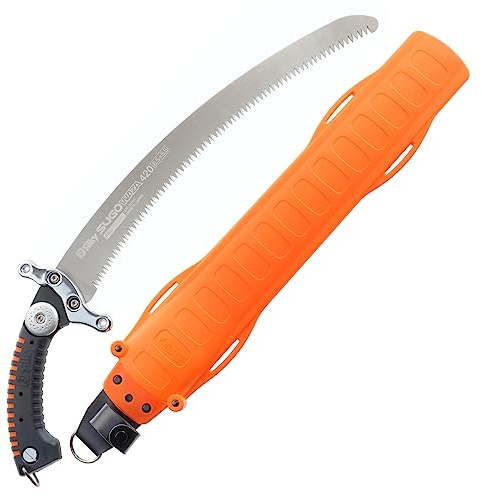 SILKY Sugowaza 420 Astsäge – mit Handschutz, 420 mm, 6,5 Zähne/30 mm | Für Arbeiten mit dicken Handschuhen und bei Nässe, Handschutz gegen Abrutschen, SK-4 Stahl, orangefarbener Köcher dabei