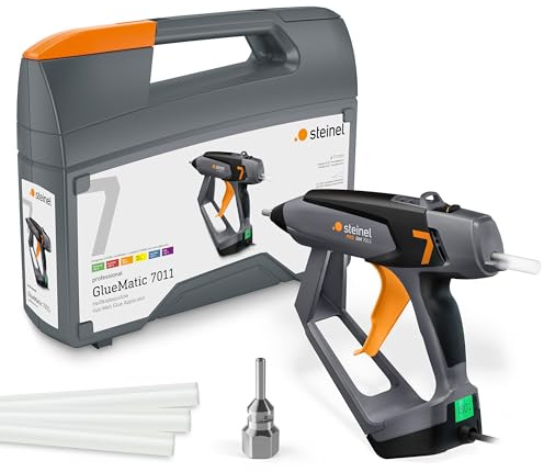 Steinel Heißklebepistole GlueMatic 7011 Koffer-Set inkl. 3x 11 mm Klebesticks, elektronisch geregelte Heißklebepistole, Klebemenge einstellbar, wechselbare Düsen, 110 W