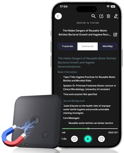 KI Digitales Diktiergerät 64GB – Aufnahmegerät mit Automatischer Transkription und Zusammenfassung, ChatGPT 4o, 102 Sprachen, App-Steuerung, Ideal für Meetings, Vorlesungen, Interviews und Anrufe