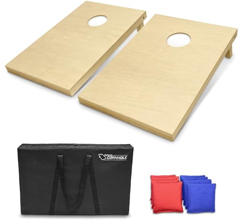 GoSports Premium Cornhole-Set aus Massivholz, wähle zwischen 1,2 m x 0,6 m oder 91 x 61 cm Spielbrettern, inklusive 8 Cornhole-Wurfbeuteln