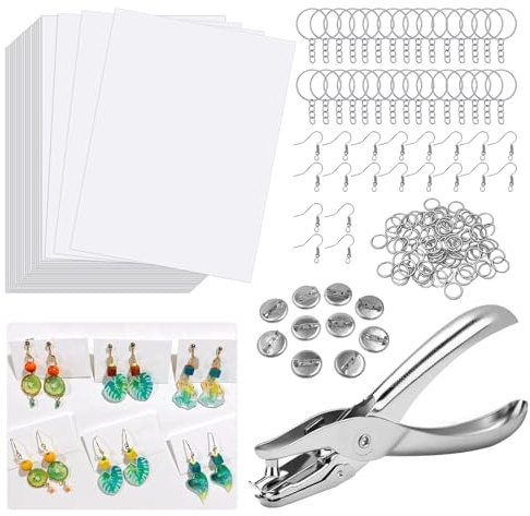 lompyeu 181 Stück Schrumpffolie Set,Schrumpffolie zum Basteln mit 20 Blank Schrumpffolie,Locher, Ohrhaken, Broschen und Schlüsselanhänger,Schrumpffolien Set für Kinder, DIY Handwerk Dekorationen