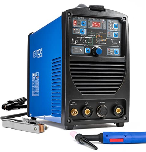 IPOTOOLS SUPERTIG 200DI WIG Schweißgerät AC DC Schweissgerät mit 200 Amper Volldigitales Inverterschweißgerät Inkl HF-Zündung, Pulsfunktion, MMA, IGBT, 7 Jahre Garantie