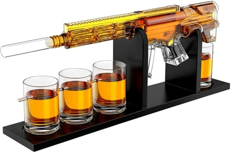 AR15 Whiskey Decanter Set - Limited Edition,Silencer Stopper - 800 ml & 4 12oz Bullet Glasses - Unique Gift - Drinking Party Accessory, Handmade Gun Liquor Decanter, Tik Tok Gun Decanter, Klar,schwarz