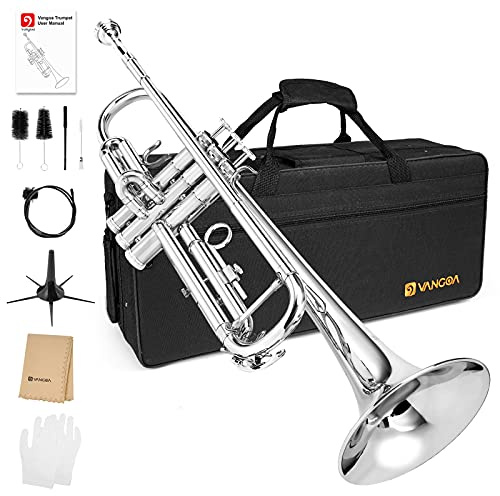 Bb Standard Trompete Set Nickel Messing Trompeten für Anfänger Studenten Erwachsene, Silber Besuche den vangoa-Store