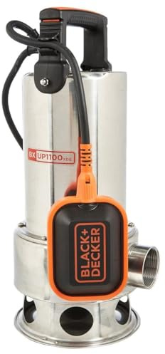 Black+Decker BXUP1100XDE Tauchpumpe für Schmutzwasser (1100 W, max. Förderleistung 16.500 l/h, max. Förderhöhe 10,5 m), Grau