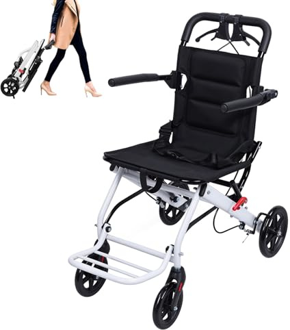 Ehozirta Faltbarer Rollstuhl, leicht, tragbar, Reisestuhl für Erwachsene, ergonomisches Design, Rollstuhl mit verstellbarem Sicherheitsgurt, PU-Räder für reibungsloses Fahren (White)