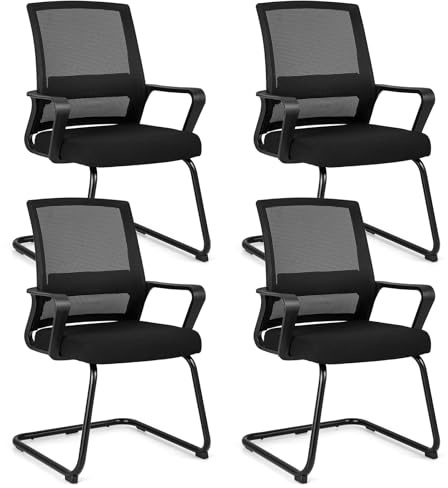 COSTWAY Freischwinger Stühle 4er Set, Schwingstühle mit Armlehne & Lendenwirbelstütze, Bürostühle, Konferenzstühle, Besucherstühle für Büro, Konferenzraum, Arbeitszimmer