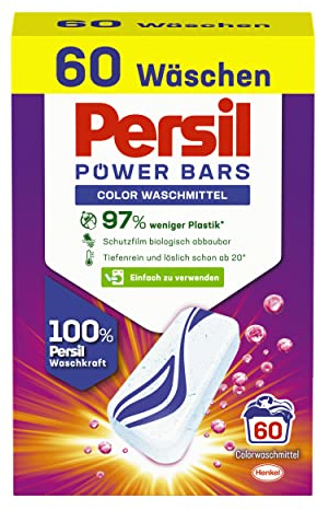 Persil Power Bars Color Waschmittel (60 Waschladungen), vordosiertes Buntwaschmittel in nachhaltiger Verpackung, für hygienisch reine Wäsche bereits ab 20° C