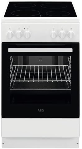AEG Standherd mit Glaskeramik-Kochfeld, 50cm, A, Schnellaufheizen, Grillfunktion, Weiß, CCB50090BW