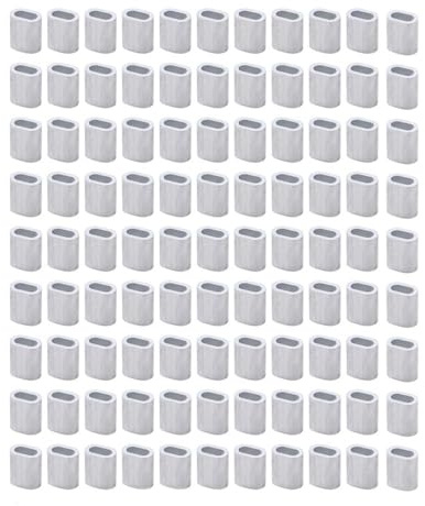 Aluminium-Crimpschlaufenhülse, Drahtseilhülsen-Clips für Kabelbefestigung und Angeln, Crimphülse (0,8 mm elliptisch), 100 Stück