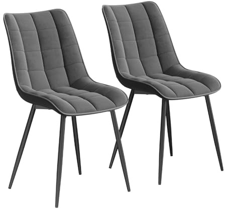 WOLTU Esszimmerstühle 2er Set, für Wohnzimmer Küche Esszimmer, Küchenstühle gepolstert mit Rückenlehne, Sitzfläche aus Samt, mit Metallbeinen, bis 150 kg belastbar,Dunkelgrau
