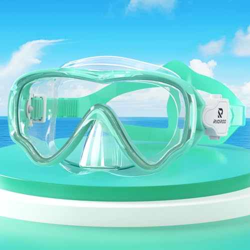 RIOROO Taucherbrille Kinder, Leckagefaste Nebelfestigkeit 180 ° Panorama HD-Tauchmasche mit Nasenbekleidung, Geeignet für Jungen und Mädchen im Alter Von 4-14