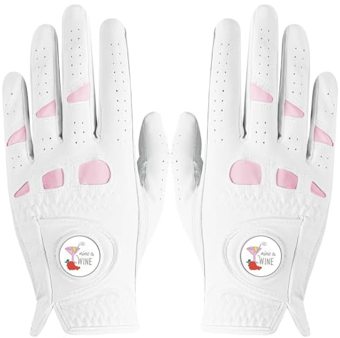 LOVMEAD Golfhandschuhe für Damen mit Ballmarker für Linke und rechte Hand, Cabretta-Leder im Paar, Damen-Golf-Handschuh, Regen-Griff, Allwetter-weich, bequem, flexibel, Größe S, M, L, XL