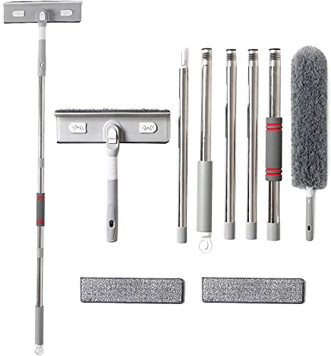 Fensterwischer mit Teleskopstiel - 2 in 1 Teleskopstange fensterreinigung, Reinigungsgerät von 29 bis 200cm Set Glasreiniger für Hohe Fenster im Innen und,Außen(fensterputzer)