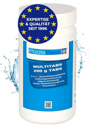 PoolsBest 1kg Chlor Multitabs 5 in 1 I 200g Chlortabletten für Pool I langsamlösliche Chlortabs für die Poolpflege I Langzeit Tabs als Pool Reinungsmittel zur Desinfektion