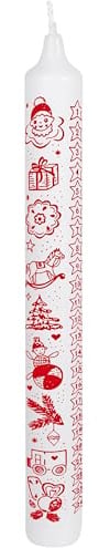 Weiße Adventskalenderkerze mit Motiv „Weihnachten“ – Ø 30 x H 300 mm – weiße Kerze mit rotem Aufdruck – Klassische Weihnachtskerze