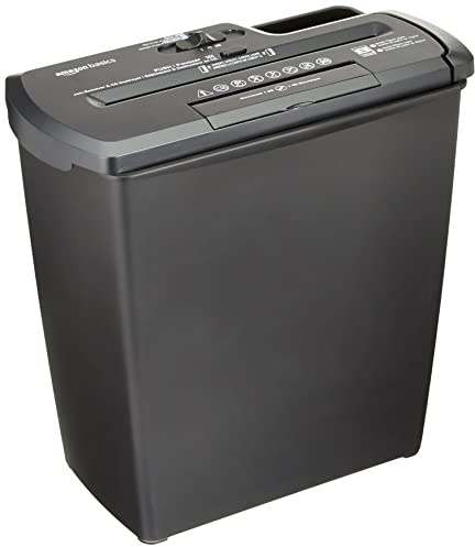 Amazon Basics Aktenvernichter, Streifenschnitt, CD-Schredder, 7-8 Blätter, Schwarz