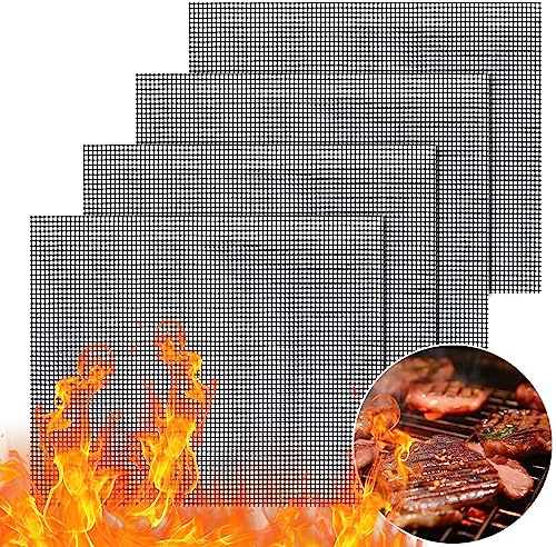 GWHOLE 4 x BBQ Grillmatte zum Grillen Backen Grill Mesh Mat Set Antihaft Grill Netz Hitzebeständig Wiederverwendbar, 40 x 33 cm