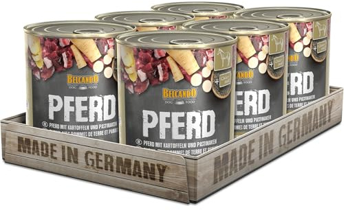 BELCANDO Nassfutter für Hunde, Pferd mit Kartoffel, 6X 800g Dose, Hundefutter nass, für alle Rassen, Made in Germany
