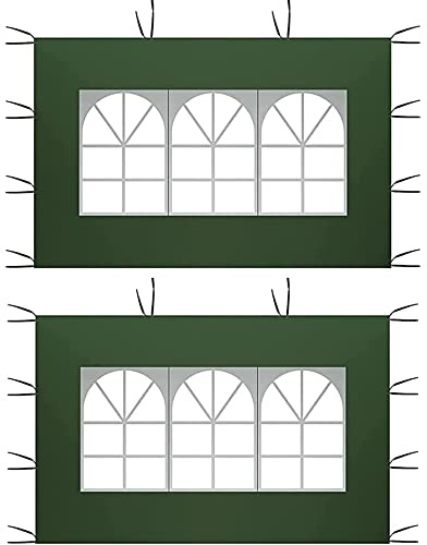 Seitenteile für Pavillon mit PVC Fenster Grün, 2PACK 2 x 3M Wasserdicht, Seitenteil Garten Partyzelt UV Schutz 210D Seitlicher Ersatz für Wasserdicht Garten-Pavillon, Outdoor, Party